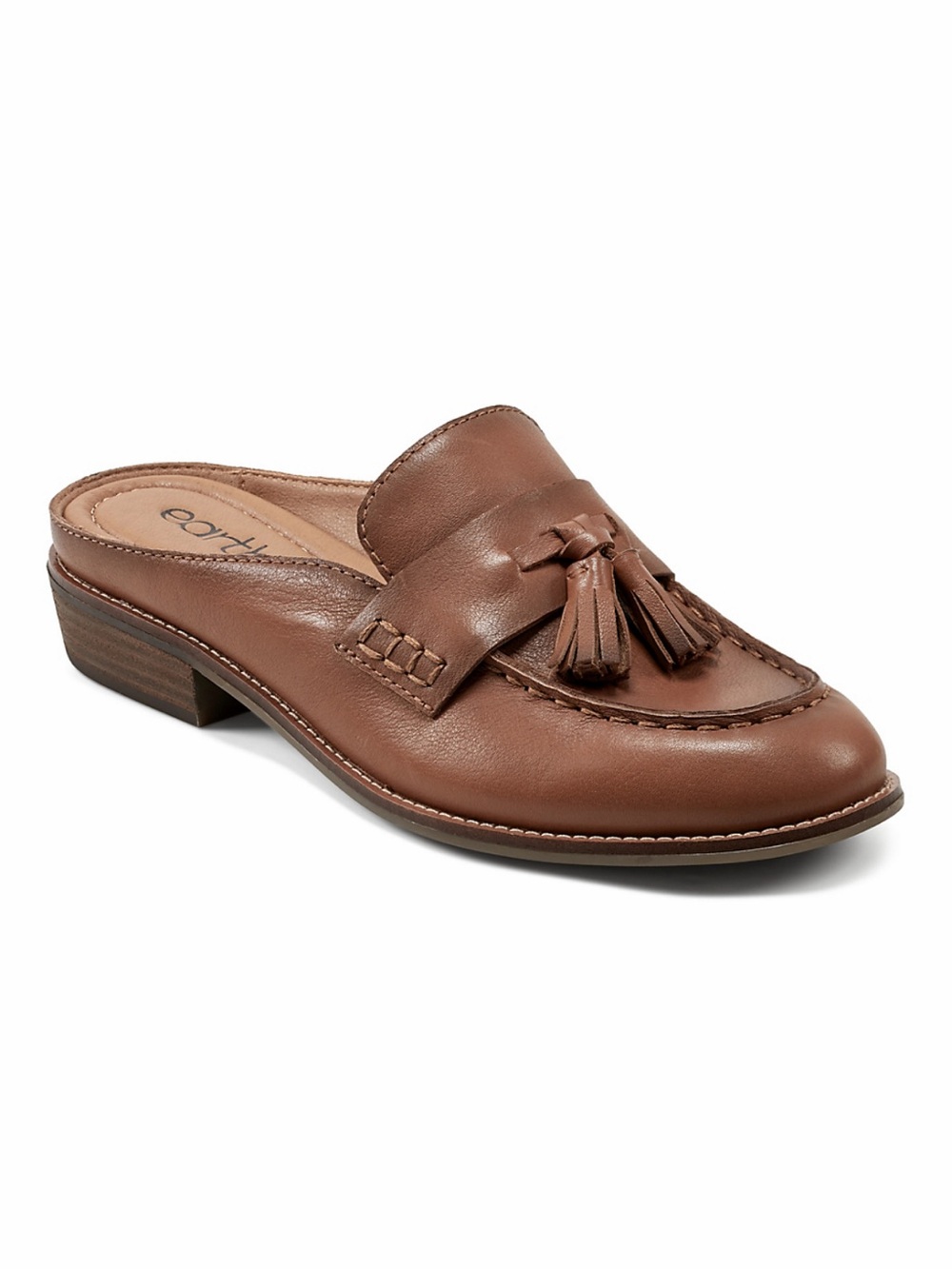 NWOT Earth Brown Leather Tassel Backless Loafer Mule